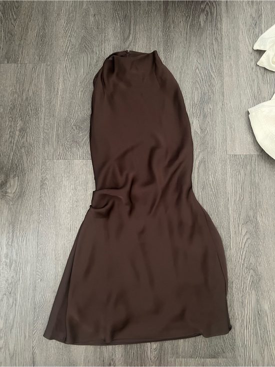 Babaton Dresses & Skirts - Babaton Backless Brown Satin Halter Dress